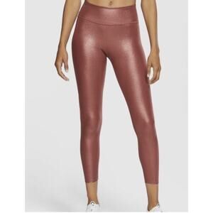 Nike Dri-Fit Leggings Ankle Rose Gold Pink Womens SM Shiny Casual Run Yoga Gym